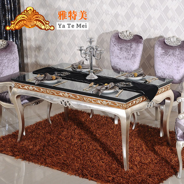餐桌餐椅组合 长方形饭桌 欧式新古典实木香槟银黑色烤漆厂家直销