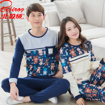 2015韩国卡通可爱情侣睡衣秋装男女士棉质长袖睡衣套装男款家居服