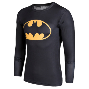 蝙蝠侠春夏跑步运动紧身长袖T恤 超级英雄透气保暖骑行健身衣包邮