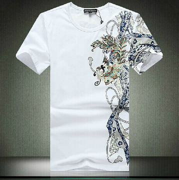 夏季流行男装t恤短袖刺绣龙图案中国风青年男士t恤圆领个性印花潮