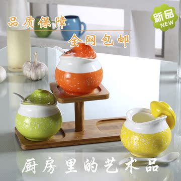 金明艺 陶瓷调味罐 创意调味瓶 3件套装 盐罐油罐调味盒厨房用品