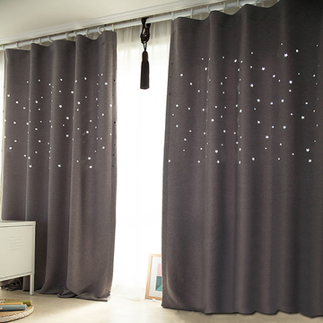 简约全遮光镂空星星纯色棉麻窗帘成品卧室客厅儿童房飘窗定制窗帘
