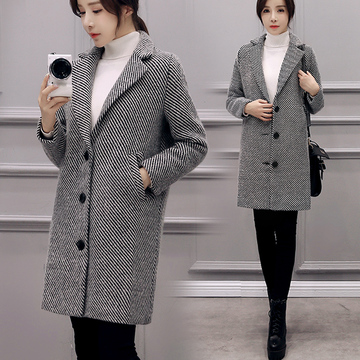 秋冬新款2016韩版时尚羊毛呢大衣女装中长款修身显瘦茧型毛呢外套