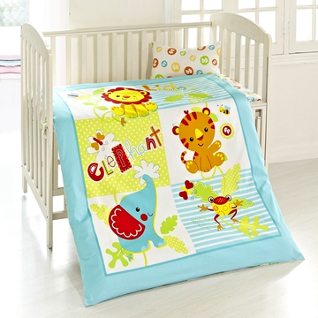 费雪婴童纯棉全棉床品三件套卡通活性印花床单式两款婴儿床用包邮