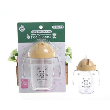 韩国进口ECO玉米小熊儿童宝宝双把吸管杯刻度杯硅胶软吸管杯水杯