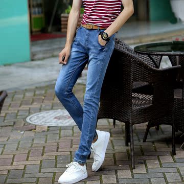 韩版青少年牛仔裤男士秋季新款长裤弹力修身型小脚裤青年裤子男装