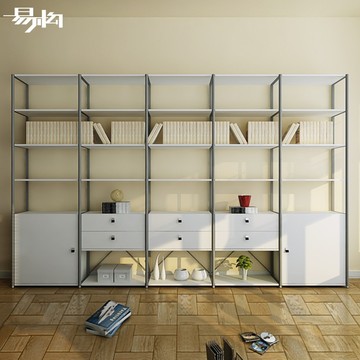 钢木书架简约现代白色展示架装饰品货架摆放个性客厅书房组合书柜